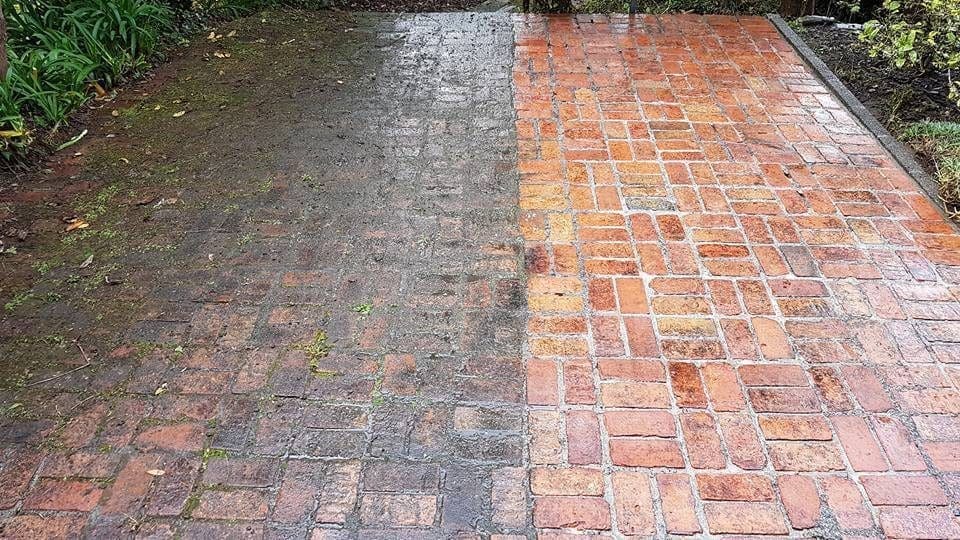 Mid-job in Karori, heritage timber villa during soft-wash treatment